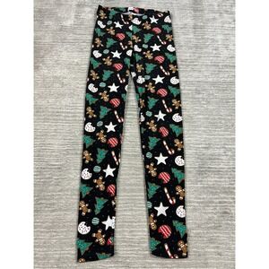 Merry Wear Leggings Women Medium Black Christmas Pattern Pull On Polyester Blend